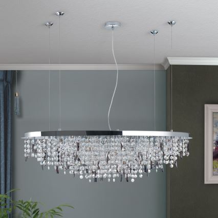 Crystal chandelier on a string CRYSTALRIVER 21xG9/40W/230V shiny chrome
