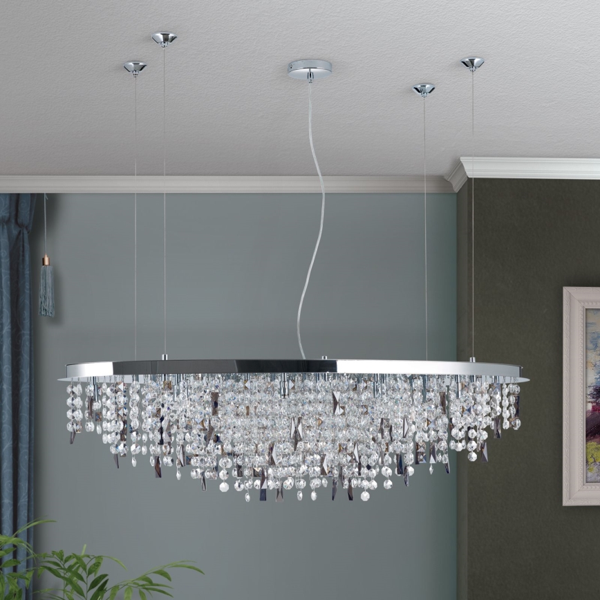 Crystal chandelier on a string CRYSTALRIVER 21xG9/40W/230V shiny chrome