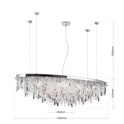 Crystal chandelier on a string CRYSTALRIVER 21xG9/40W/230V shiny chrome