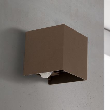 Orion - Outdoor wall light with motion and dusk sensor CUBE-S LED/13W/230V IP54 brown