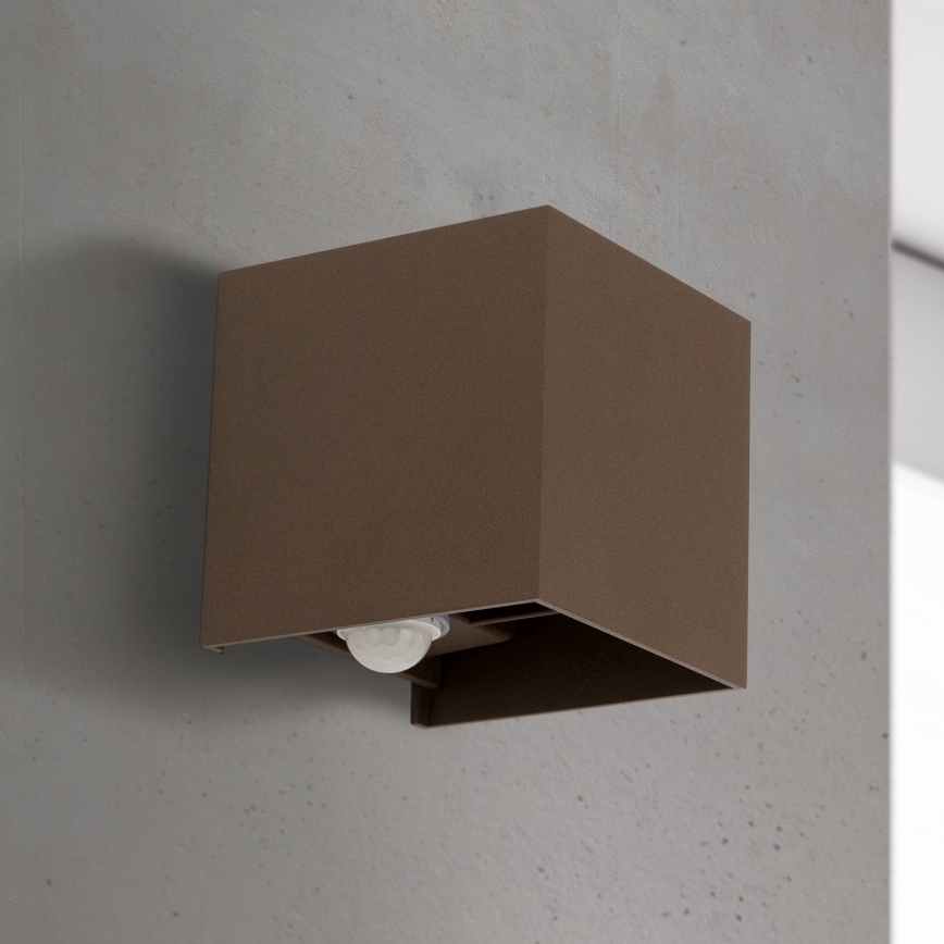 Orion - Outdoor wall light with motion and dusk sensor CUBE-S LED/13W/230V IP54 brown