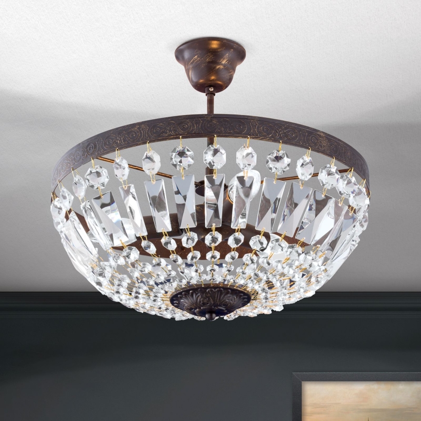 Crystal chandelier on a pole ARILA 3xE14/40W/230V d. 40 cm brown/patina