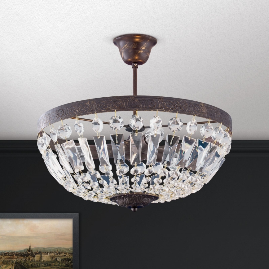 Crystal chandelier on a pole ARILA 3xE14/40W/230V d. 40 cm brown/patina