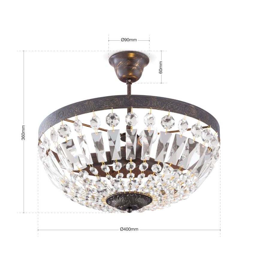 Crystal chandelier on a pole ARILA 3xE14/40W/230V d. 40 cm brown/patina