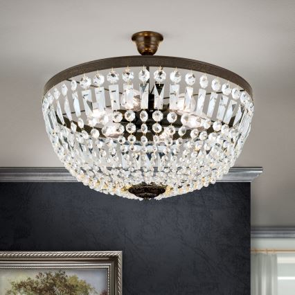 Crystal chandelier on a pole ARILA 6xE27/60W/230V d. 60 cm brown/patina