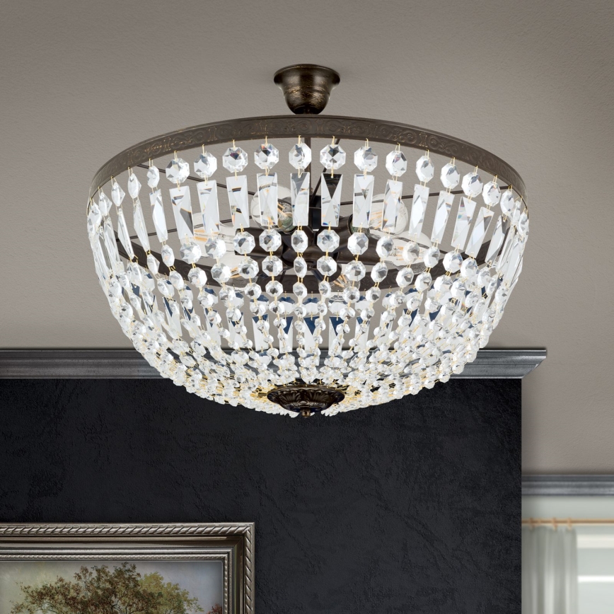 Crystal chandelier on a pole ARILA 6xE27/60W/230V d. 60 cm brown/patina