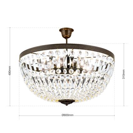Crystal chandelier on a pole ARILA 6xE27/60W/230V d. 60 cm brown/patina