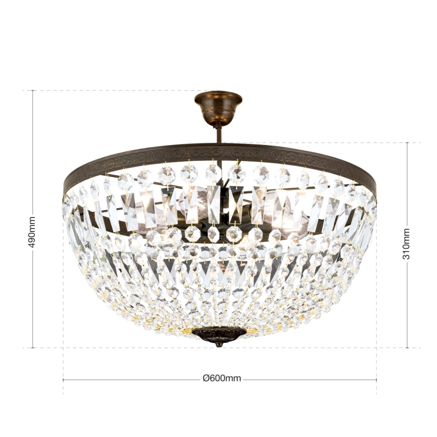 Crystal chandelier on a pole ARILA 6xE27/60W/230V d. 60 cm brown/patina