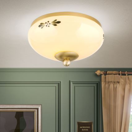 Ceiling light LANDHAUS 1xE27/60W/230V Ø 21 cm brass/beige/green