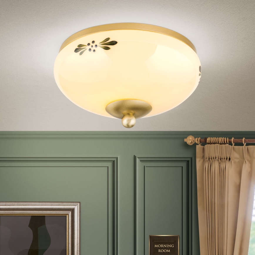 Ceiling light LANDHAUS 1xE27/60W/230V Ø 21 cm brass/beige/green
