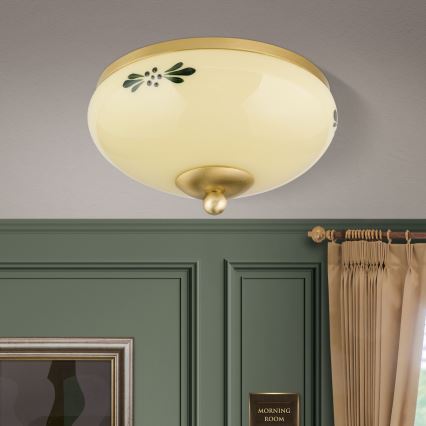 Ceiling light LANDHAUS 1xE27/60W/230V Ø 21 cm brass/beige/green