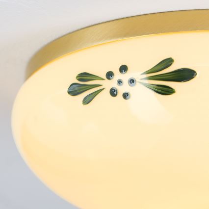 Ceiling light LANDHAUS 1xE27/60W/230V Ø 21 cm brass/beige/green