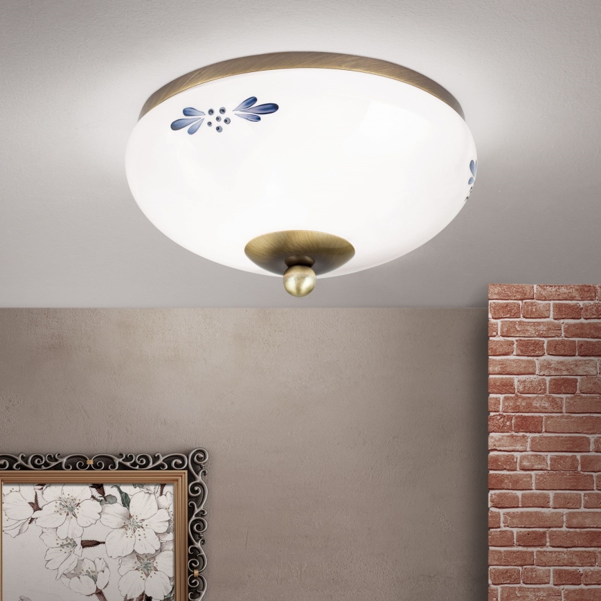 Ceiling light LANDHAUS 1xE27/60W/230V Ø 21 cm bronze/white/blue