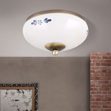 Ceiling light LANDHAUS 1xE27/60W/230V Ø 21 cm bronze/white/blue