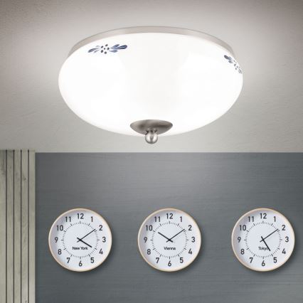 Ceiling light LANDHAUS 2xE27/60W/230V Ø 28 cm matte chrome/white/blue