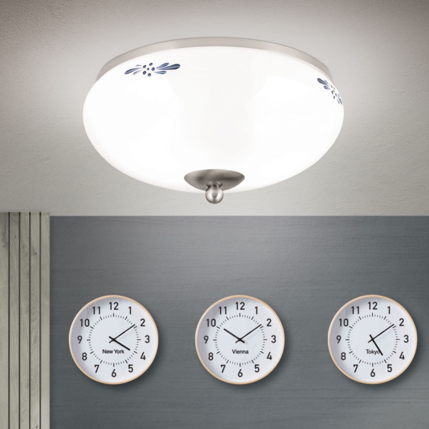Ceiling light LANDHAUS 2xE27/60W/230V Ø 28 cm matte chrome/white/blue