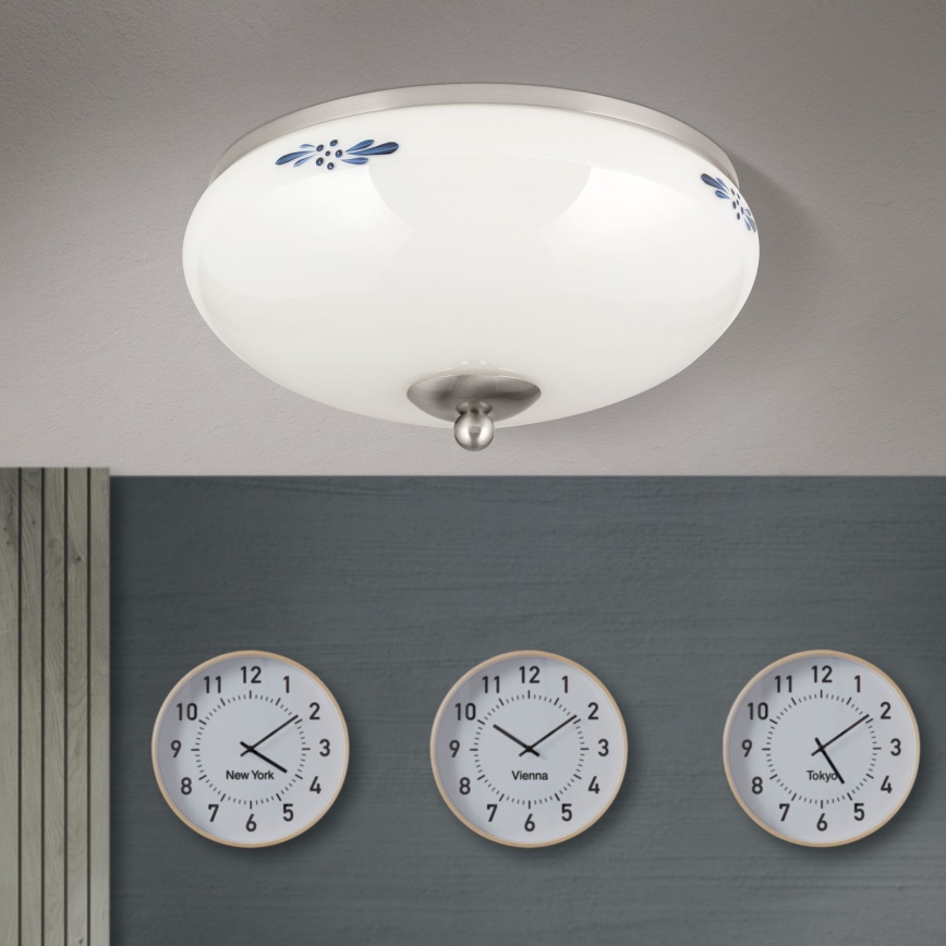 Ceiling light LANDHAUS 2xE27/60W/230V Ø 28 cm matte chrome/white/blue