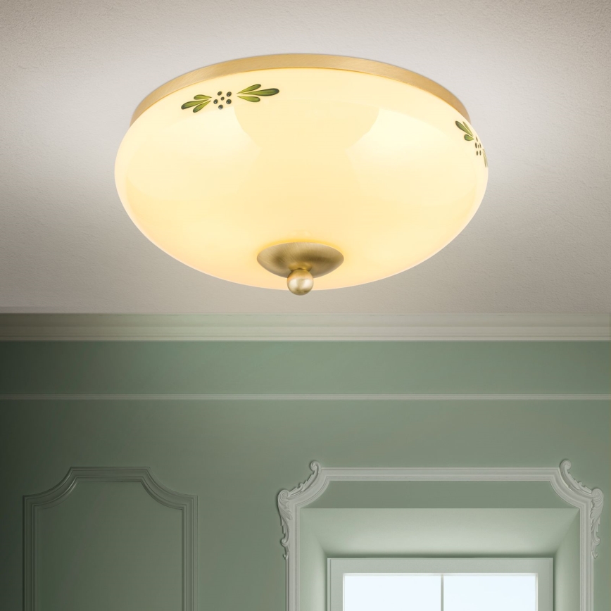 Ceiling light LANDHAUS 2xE27/60W/230V diam. 28 cm brass/beige/green