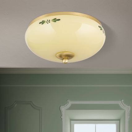 Ceiling light LANDHAUS 2xE27/60W/230V diam. 28 cm brass/beige/green