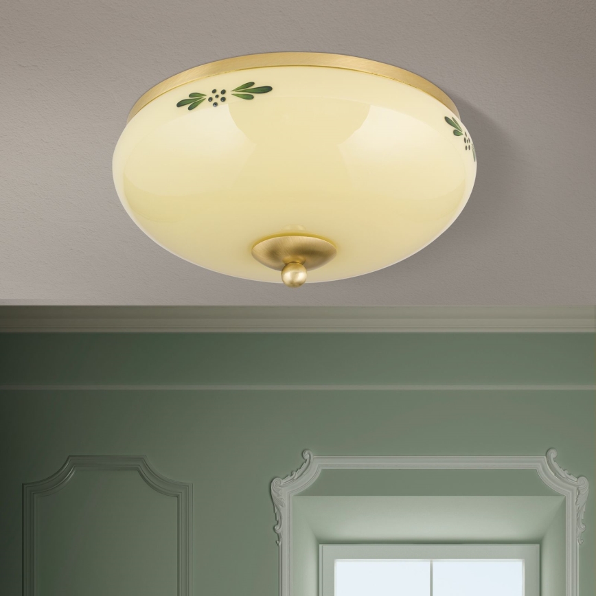 Ceiling light LANDHAUS 2xE27/60W/230V diam. 28 cm brass/beige/green