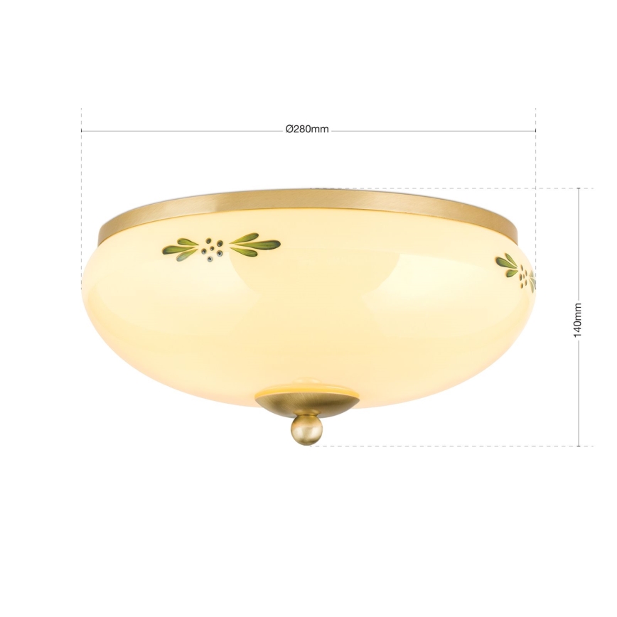 Ceiling light LANDHAUS 2xE27/60W/230V diam. 28 cm brass/beige/green