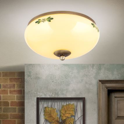 Ceiling light LANDHAUS 2xE27/60W/230V Ø 28 cm bronze/beige/green