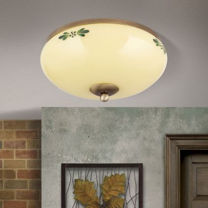 Ceiling light LANDHAUS 2xE27/60W/230V Ø 28 cm bronze/beige/green