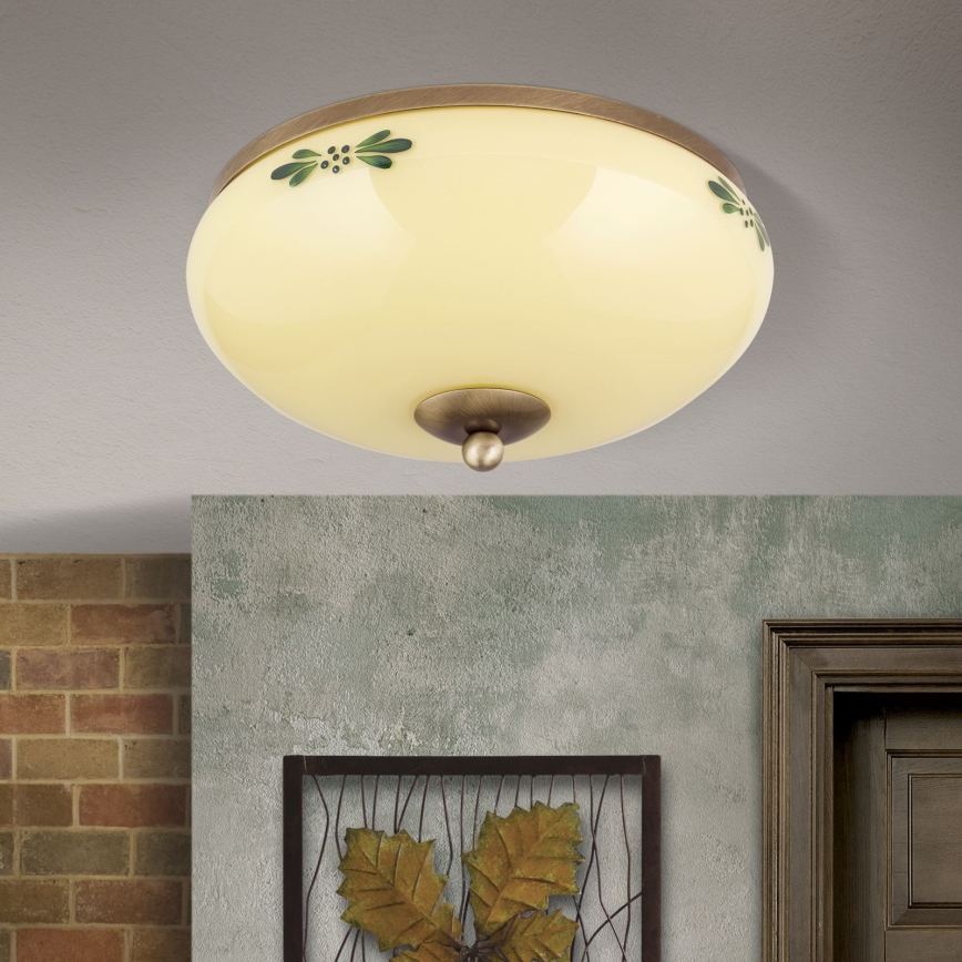 Ceiling light LANDHAUS 2xE27/60W/230V Ø 28 cm bronze/beige/green