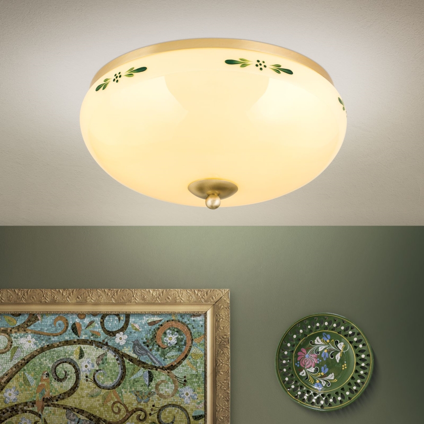 Ceiling light LANDHAUS 3xE27/60W/230V Ø 35 cm brass/beige/green