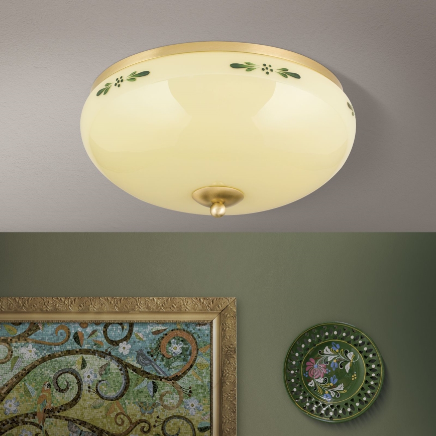 Ceiling light LANDHAUS 3xE27/60W/230V Ø 35 cm brass/beige/green