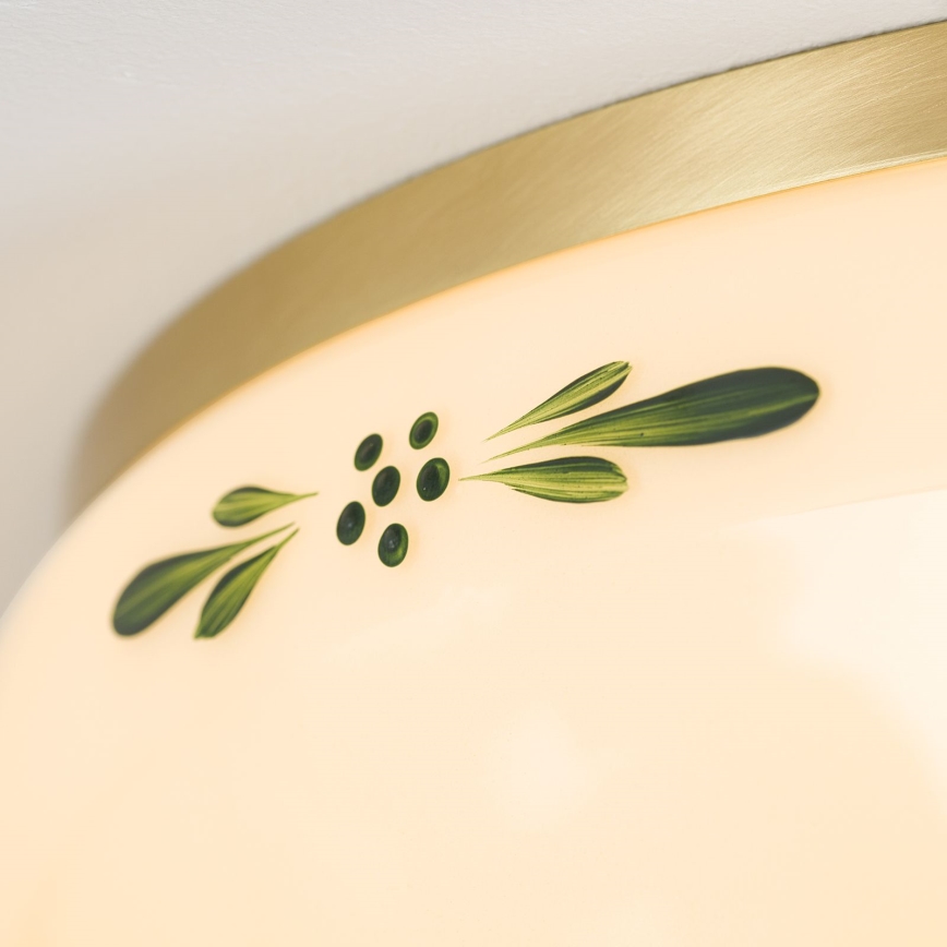 Ceiling light LANDHAUS 3xE27/60W/230V Ø 35 cm brass/beige/green