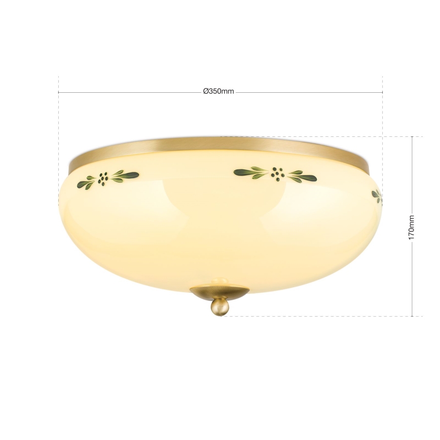 Ceiling light LANDHAUS 3xE27/60W/230V Ø 35 cm brass/beige/green
