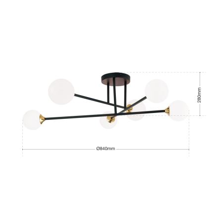 Surface-mounted chandelier SNOWWHITE 6xG9/20W/230V d. 84 cm black/gold