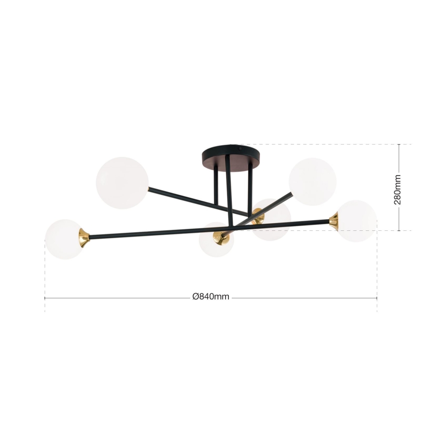 Surface-mounted chandelier SNOWWHITE 6xG9/20W/230V d. 84 cm black/gold