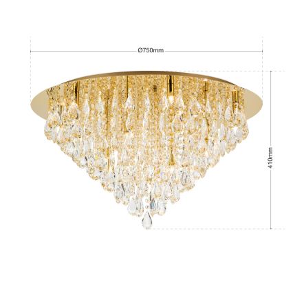 Crystal ceiling light CELESTE 12xG9/40W/230V d. 75 cm gold