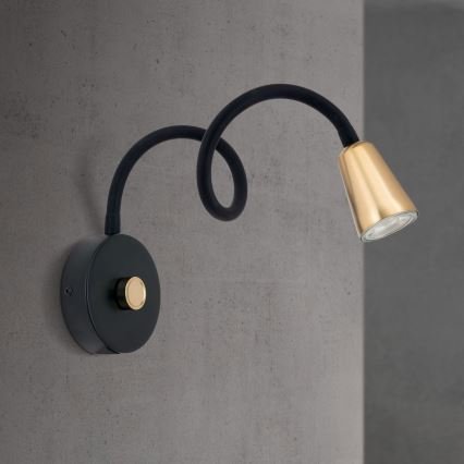 DOTTY Dimmable Flexible Wall Lamp 1x GU10/10W/230V, Black/Brass