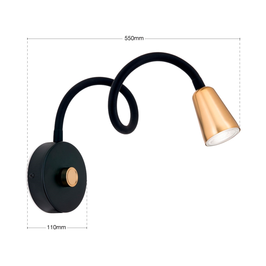 DOTTY Dimmable Flexible Wall Lamp 1x GU10/10W/230V, Black/Brass