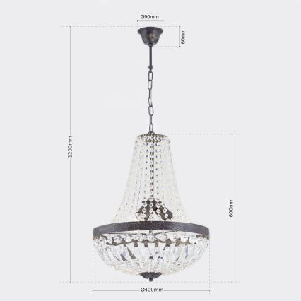 Crystal chandelier on a chain ARILA 3xE27/60W/230V d. 40 cm brown/patina
