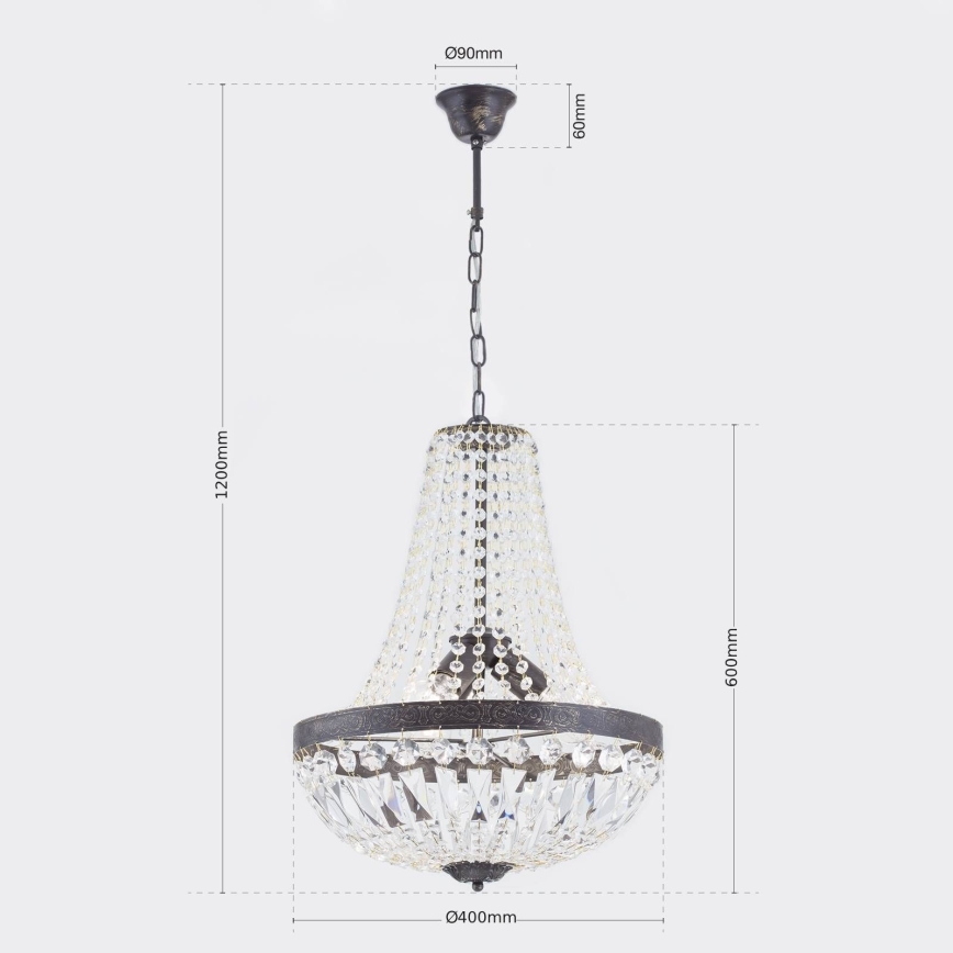 Crystal chandelier on a chain ARILA 3xE27/60W/230V d. 40 cm brown/patina