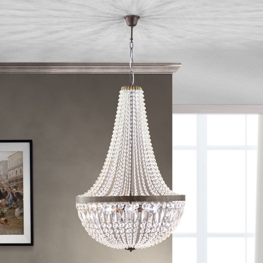 Crystal chandelier on a chain ARILA 6xE27/60W/230V d. 60 cm brown/patina