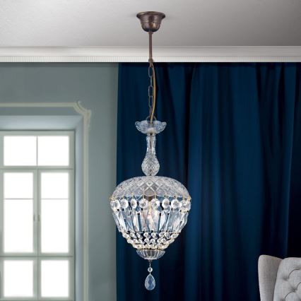 Crystal chandelier on a chain ARILA 1xE27/60W/230V d. 25 cm brown/patina