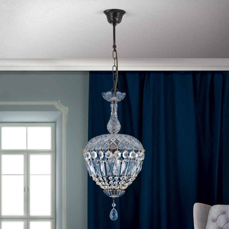 Crystal chandelier on a chain ARILA 1xE27/60W/230V d. 25 cm brown/patina