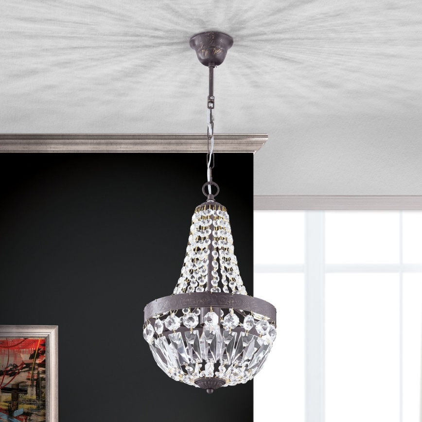 Crystal chandelier on a chain ARILA 1xE27/60W/230V d. 25,5 cm brown/patina