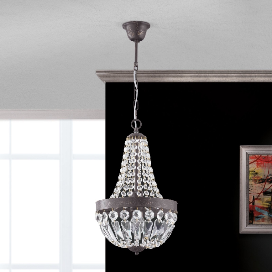 Crystal chandelier on a chain ARILA 1xE27/60W/230V d. 25,5 cm brown/patina
