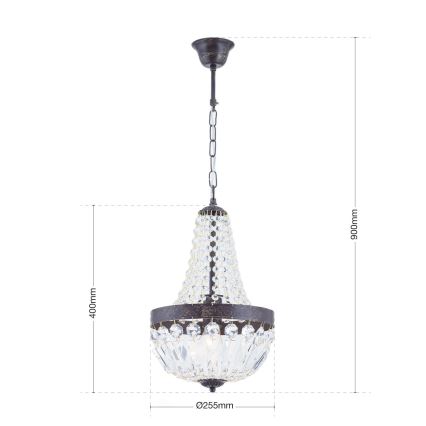 Crystal chandelier on a chain ARILA 1xE27/60W/230V d. 25,5 cm brown/patina