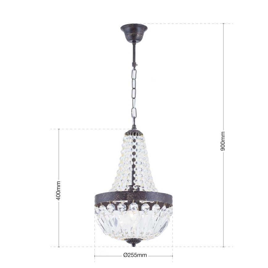 Crystal chandelier on a chain ARILA 1xE27/60W/230V d. 25,5 cm brown/patina