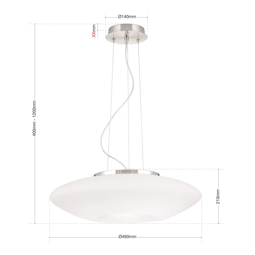 Chandelier on a string BLANC 2xE27/60W/230V d. 49 cm matte chrome