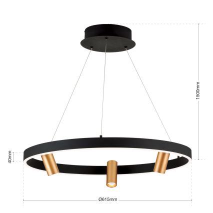 LED Dimmable chandelier on a string BERLIN LED/50W/230V black/gold