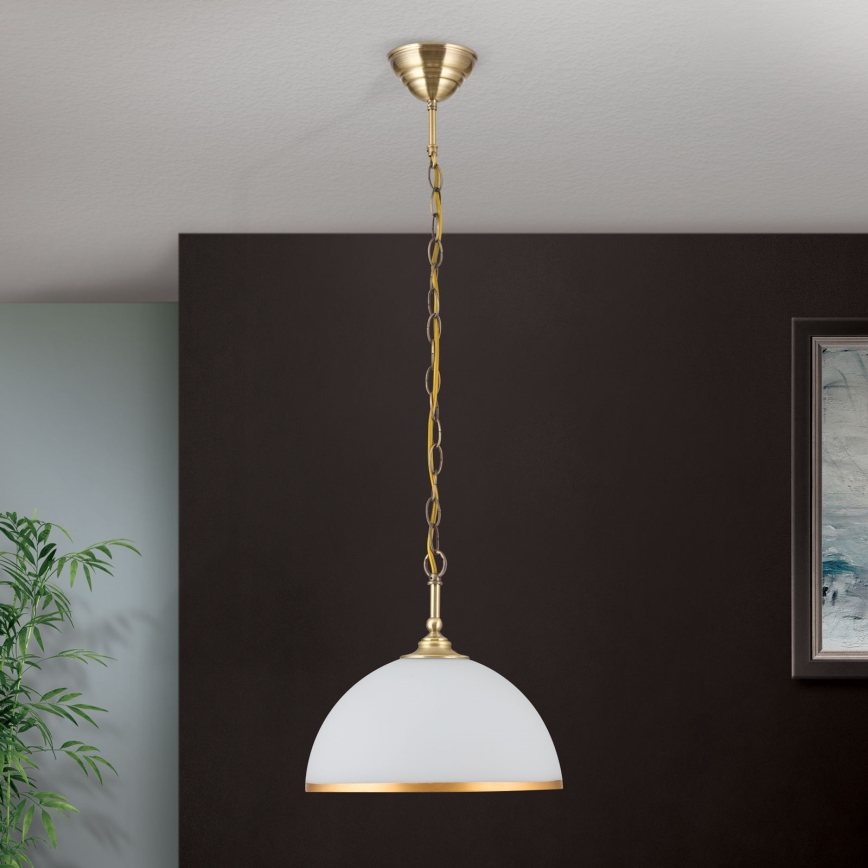 Chandelier on a chain OLD LAMP 1xE27/40W/230V d. 30 cm white/brass