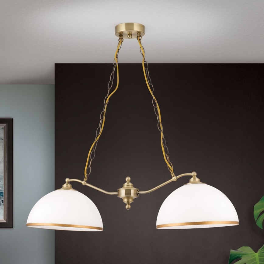 Chandelier on a chain OLD LAMP 2xE27/40W/230V white/brass